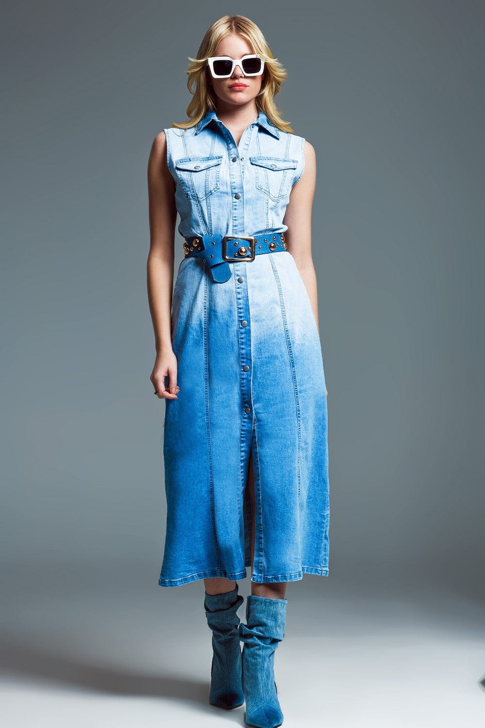 Retro Sleeveless Belted A Line Denim Maxi Dress | Womens denim dress, Denim  maxi dress, Blue denim dress